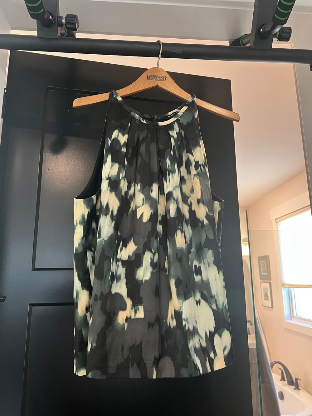 Sleeveless Abstract Watercolor Halter Blouse - Black, Cream, Green